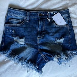 CELLO high rise denim distressed shorts | small